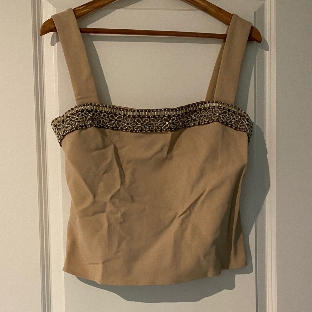Badgley Mischka Tan Beaded Tank Top